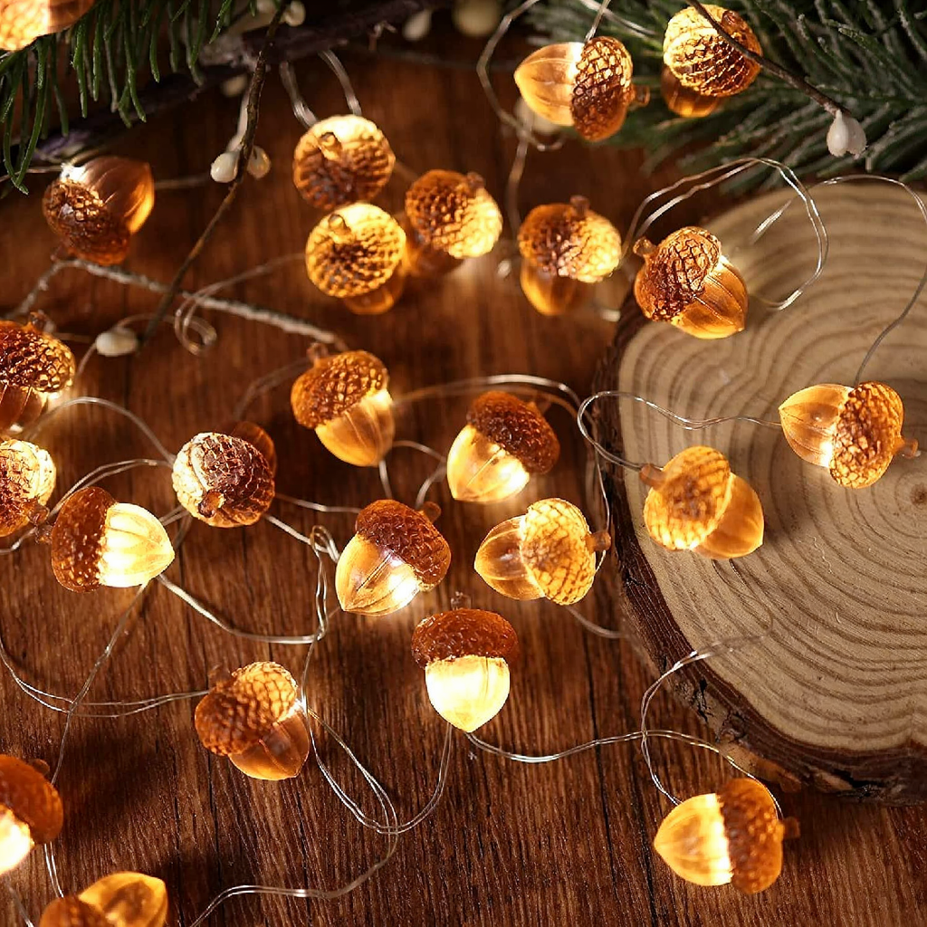 Battery Powered Acorn String Lights - 9.84 ft, 30 LED,Home Mantel Table Holiday Decor Lighting