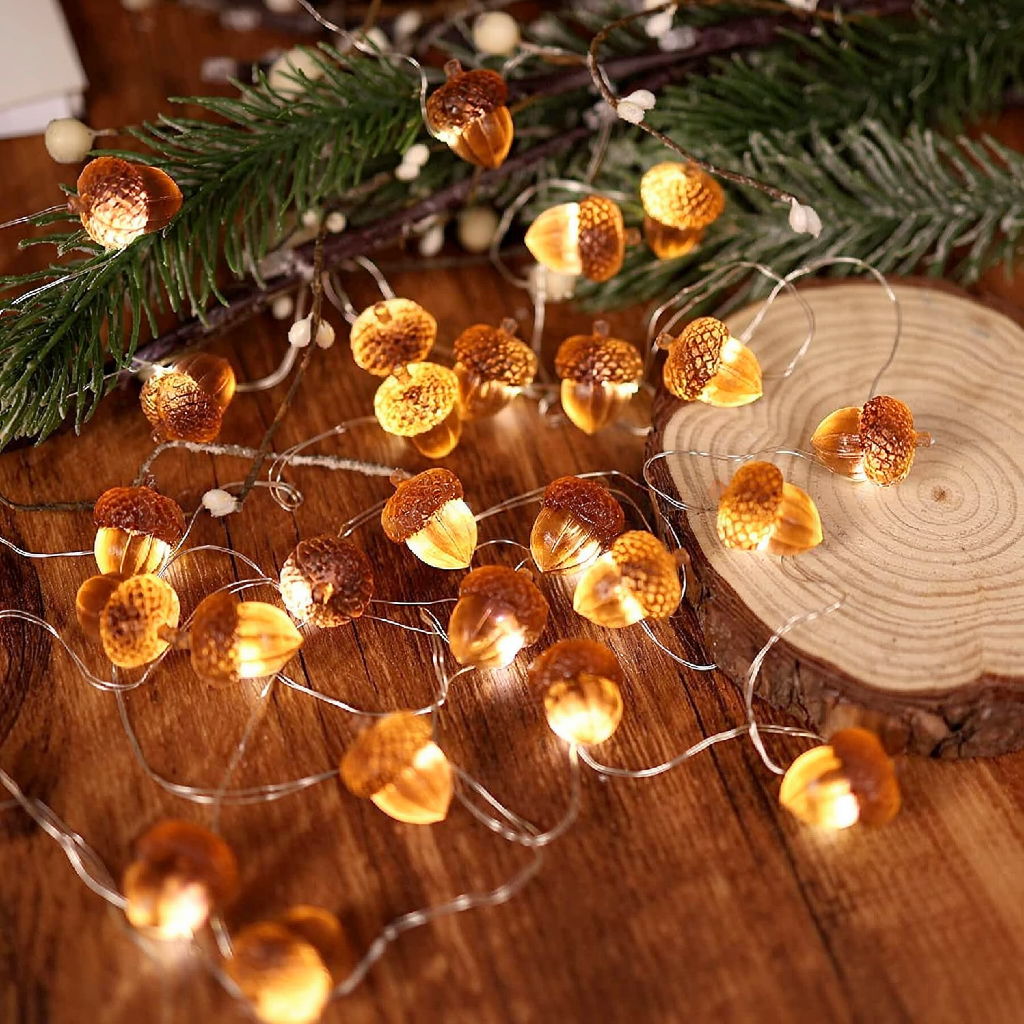 Battery Powered Acorn String Lights - 9.84 ft, 30 LED,Home Mantel Table Holiday Decor Lighting