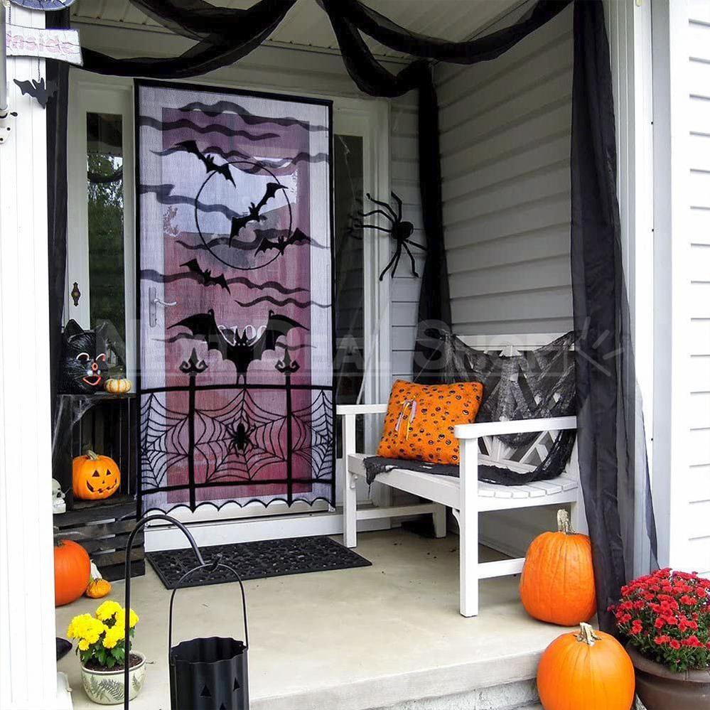 Halloween Themed Lace Curtain Decoration - Spooky Door Cover for Holiday Party Home Decor