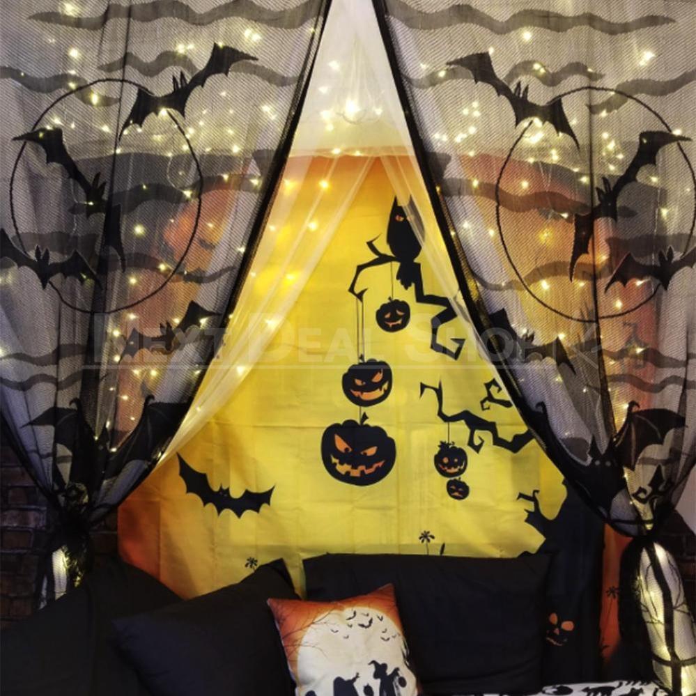 Halloween Themed Lace Curtain Decoration - Spooky Door Cover for Holiday Party Home Decor