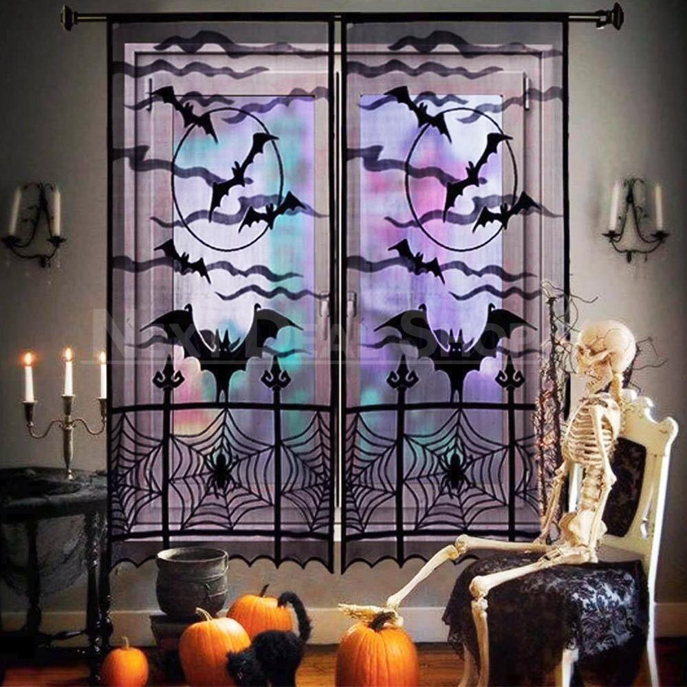 Halloween Themed Lace Curtain Decoration - Spooky Door Cover for Holiday Party Home Decor