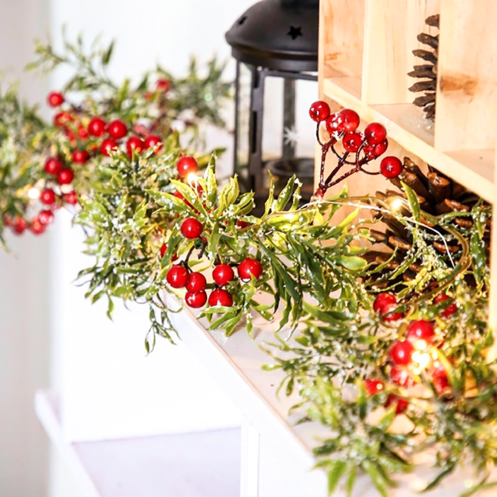 LED Red Berry Pine Needle Christmas Lights - Home Xmas Holiday Party Decor Lighting