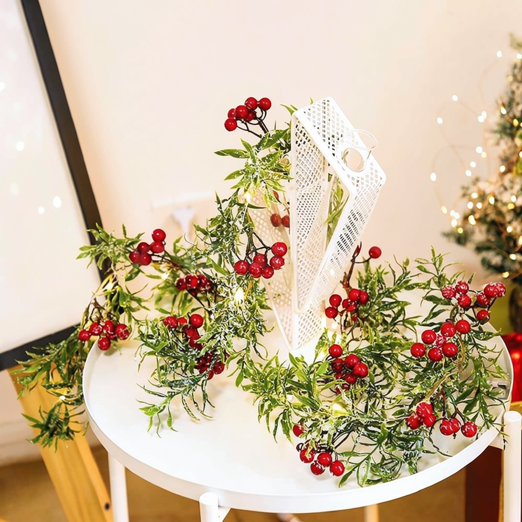 LED Red Berry Pine Needle Christmas Lights - Home Xmas Holiday Party Decor Lighting