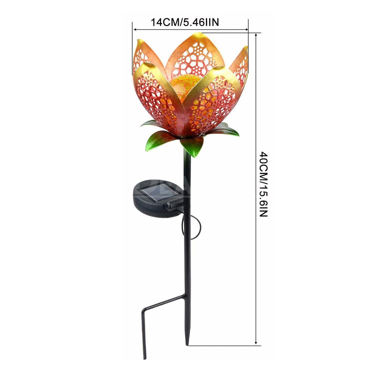 Solar Powered Metal Flower Warm White LED Stake Light - Weatherproof Outdoor Lawn Pathway Garden Lighting