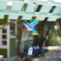 Stained Glass & Iron Hummingbird Decorative Wind Chime - Blue, Home Yard Porch Patio Outdoor Decor Ornament