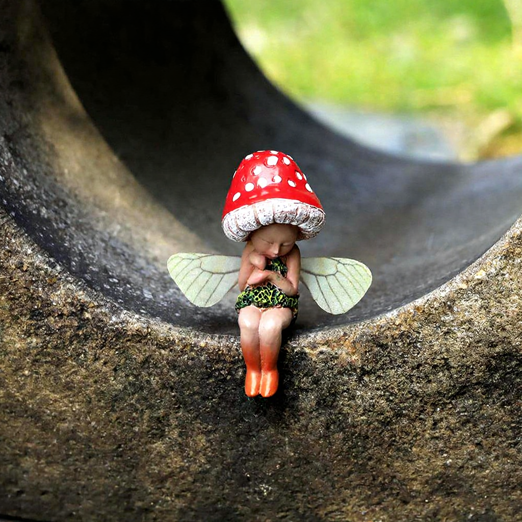 Whimsical Resin Sleeping Mushroom Fairy Figurine - Enchanted Garden & Shelf Decor